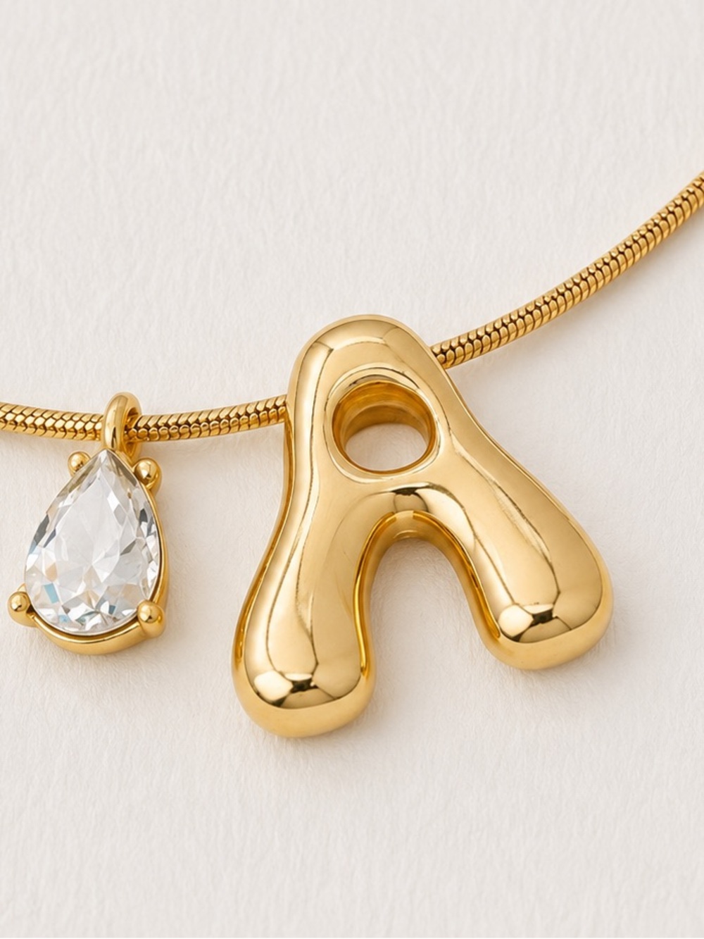 Gold Bubble Initial & Pear Charm Necklace (7213)
